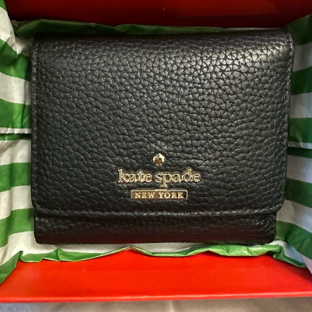 Kate Spade black tri-fold wallet brand new in original box